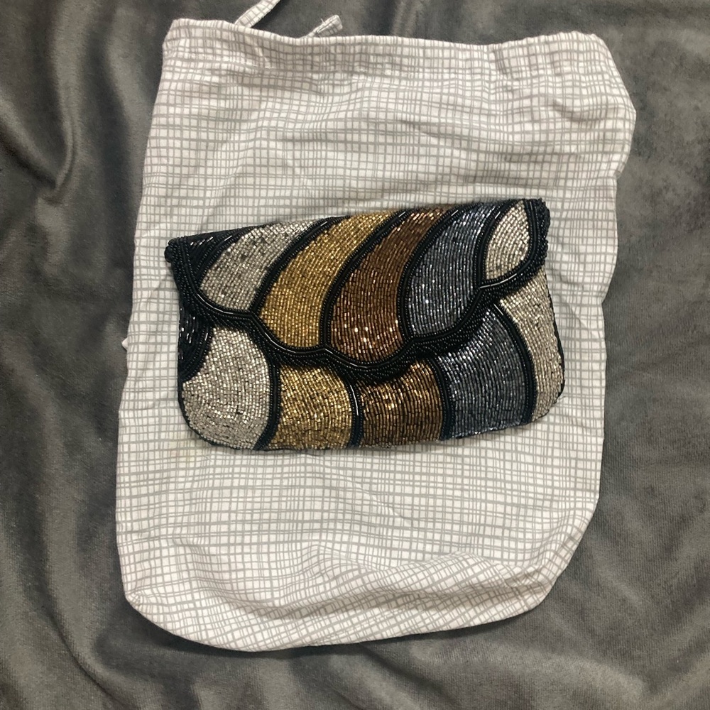 Sequin Clutch with Black and Gold Accents